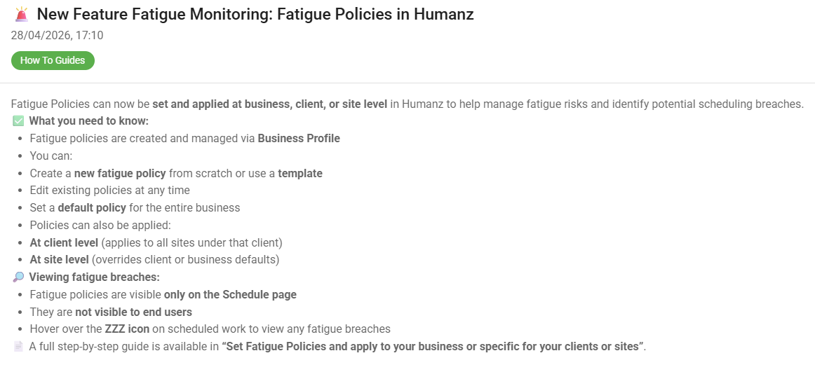 Humanz fatigue monitoring dashboard, FRMS software Australia