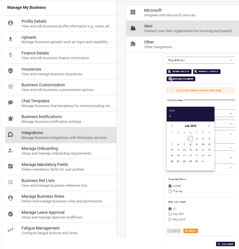 Digital timesheet ready for payroll in Humanz